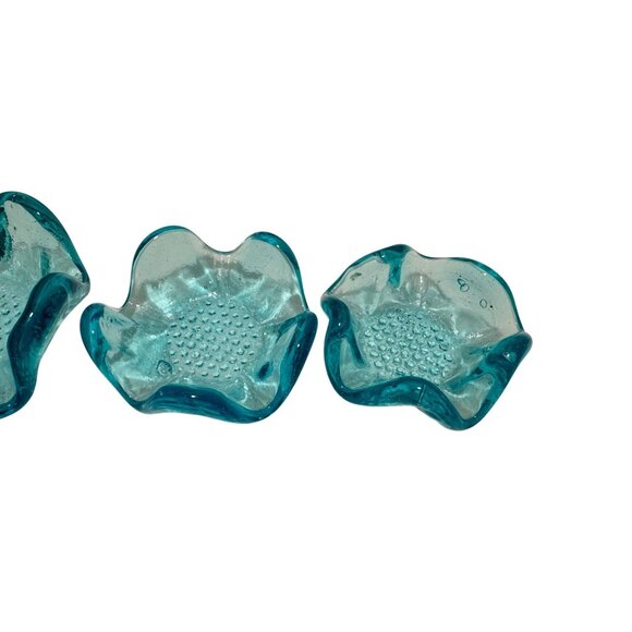 VTG Fenton Teal Blue Trinket Bowls Flower Shaped Ashtray Stackable Set of 3 - Picture 4 of 6